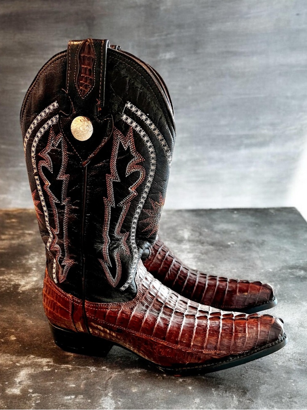 Exotic Alligator Hornback Cowboy Boots Men’s Bill Tucker Brown Sz 9 Roman Toe